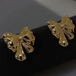 VYRA Stainless Steel Gold-Plated Bow Shaped Studs image 4