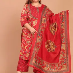 Swasti Floral Printed Regular Pure Cotton Straight Kurta with Trousers & Dupatta image 1