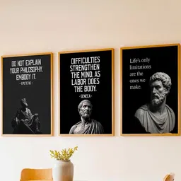 Kotart Brown & Black 3 Pieces Philosophy Art Printed Wooden Wall Arts-picture-16