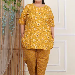 The Tinge Women Printed Round Neck Top Drawstring Pyjamas Night suit-image-44