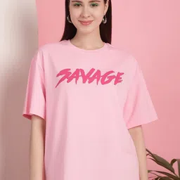 Tromko Women Pack of 2 Graphic Printed Round Neck Cotton Oversized T-shirts image 3