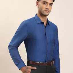 Turtle Men Standard Slim Fit Solid Spread Collar Cotton Formal Shirt image 3