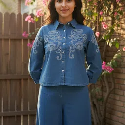 ZUMMER Embroidered Three-Quarter Sleeves Pure Cotton Shirt With Trouser image 3