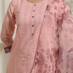 Indo Era Women Floral Embroidered Regular Thread Work Kurta with Trousers & With Dupatta image 3