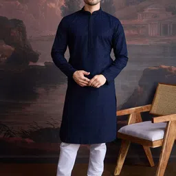 House of Pataudi Floral Embroidered Straight Chikankari Cotton Kurta With Pyjamas-picture-18