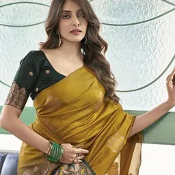 GHAN SALS Ethnic Motifs Woven Design Zari Baluchari Organza Saree image 2