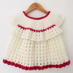 Woonie Short Sleeves Solid Colour Handmade Dress With Jacket - Cream image 4