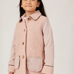 One Friday Girls Peach Solid Shirt Collar Overcoat-picture-47