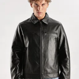 Calvin Klein Jeans Spread Collar Leather Jacket-image-1