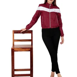 Brazo Women Striped Windcheater Crop Open Front Jacket image 1