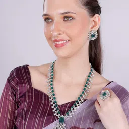 VATSALYA creation Alloy Rhodium Green Jewellery Set-picture-17