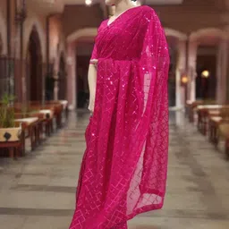 all about you Sequinned Poly Georgette Heavy Work Saree image 2