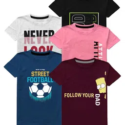 MIST N FOGG Boys Pack Of 5 Typography Round Neck Short Sleeves Printed T-shirt-picture-49