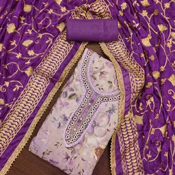 SAINOOR Floral Printed Embellished Beads And Stones Semi-Stitched Dress Material-image-28