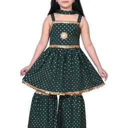 VISHESTA Kids-Girls Green Georgette Embellished Dress-picture-15