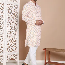 Jompers Men Printed Regular Chikankari Pure Cotton Kurta with Pyjamas image 4