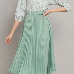 LookShine Floral Printed Shirt Collar Accordion Pleats A-Line Midi Dress image 4