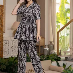 Pistaa Ethnic Motifs Printed Shirt Collar Pure Cotton Tunic With Trousers image 3