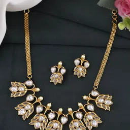 anouk Gold Plated Floral Shaped Stone Studded Designer Jewellery Set-picture-22