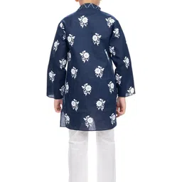 NEW GEN Boys Floral Printed Mandarin Collar Thread Work Kurta with Pyjamas image 3