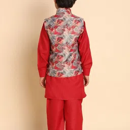 Pro-Ethic STYLE DEVELOPER Boys Floral Printed Regular Pure Cotton Kurta with Trousers image 5