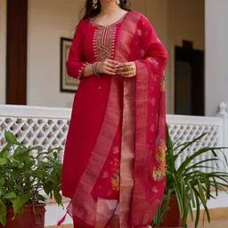 ZAIERRA Women Ethnic Motifs Embroidered Kurta with Trouser & Dupatta image 5