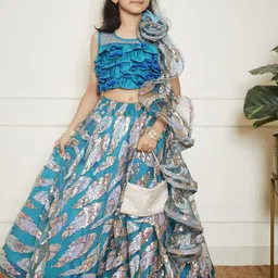 Fayon Kids Girls Sequinned Net Silk Ready to Wear Lehenga & Blouse With Dupatta-picture-47