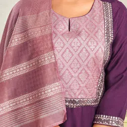 KALINI Women Floral Embroidered Regular Sequinned Kurta with Trousers & With Dupatta image 2