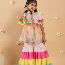 pspeaches Girls Ethnic Motifs Printed Pleated Kurta with Sharara-picture-43