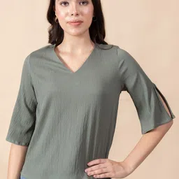 Masami Women Solid Crepe Slit Sleeve Top-picture-10