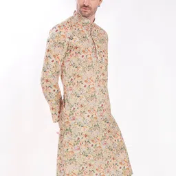 DIVISIVE Men Floral Printed Band Collar Kurta image 5