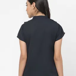 DELIS Mandarin Collar Cap Sleeves Layered Monochrome Shirt Style Top image 4