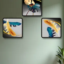 SAF Blue & Black 3 Pieces Wing Wood Wall Art-image-66