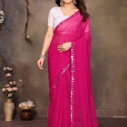 Moda Rapido Pink Embroidered Pure Georgette Leheriya Sarees-picture-42