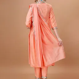 VARAMYA Women Floral Embroidered Cotton A-Line Kurta with Trousers & Dupatta image 3