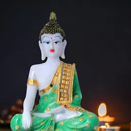 Aura White & Green Buddha Idol Showpiece-image-89