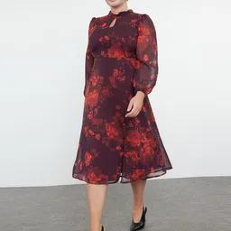 Trendyol Floral Print Tie-Up Neck Fit & Flare Midi Dress image 4