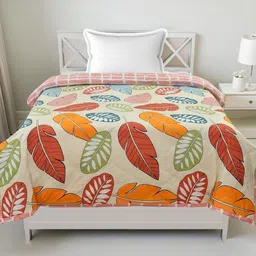 Aura Navy Cream & Red Leaf Printed AC Room 233 GSM Ultra Sonic Cotton Comforter-image-23