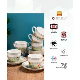 Clay Craft Fine Ceramic Cream Fiesta Cup & Saucer Set of 12 (6 Cups + 6 Saucer) -180 ml each image 3