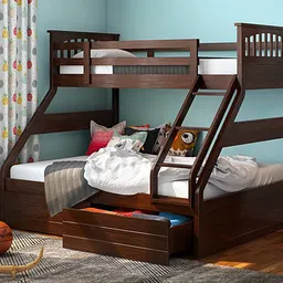 urban ladder Barnley Single Over Queen Storage Bunk Bed In Dark Walnut Finish image 1