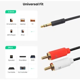 MX EP Stereo Male Plug 3.5mm To 2 RCA Male Plug Cord 1.5 Meter Slim Type Gold Plated (MX-4067) image 2