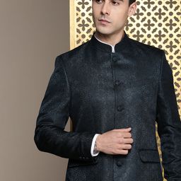 House of Pataudi Self Design Mandarin Collar Bandhgala Jashn Blazers-picture-46