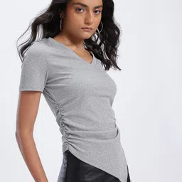 DressBerry Ribbed Asymmetric Hem Top-image-18