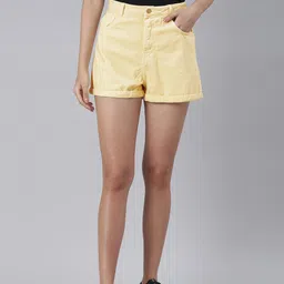 London Rag Women Beige Mid-Rise Solid Upturn Hem Shorts-picture-42