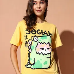 The Dry State Women Printed Monochrome Applique T-shirt-image-96