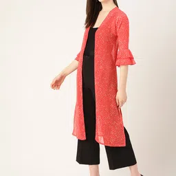 WISSTLER Printed Bell Sleeves Open Front Longline Shrug image 5