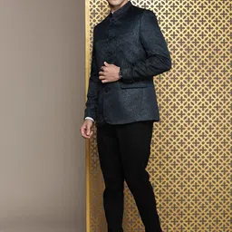 House of Pataudi Self Design Mandarin Collar Bandhgala Jashn Blazers image 5