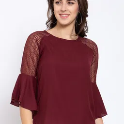 Style Quotient Burgundy Crepe Regular Top image 1