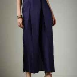 Fablestreet Navy Blue Polyster Regular fit Solid Casual trouser image 3