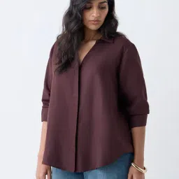 Gia by Westside Dark Brown Solid Shirt-image-33